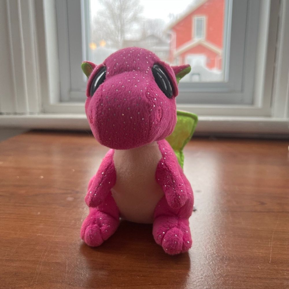 Ty Beanie Boo‎ 2016 Darla The Dragon Lime Green Pink No Hang Tag Stuffed Animal